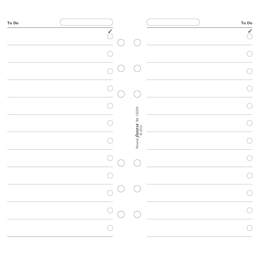 Filofax, Seznam úkolů pro diáře, osobní, bílá